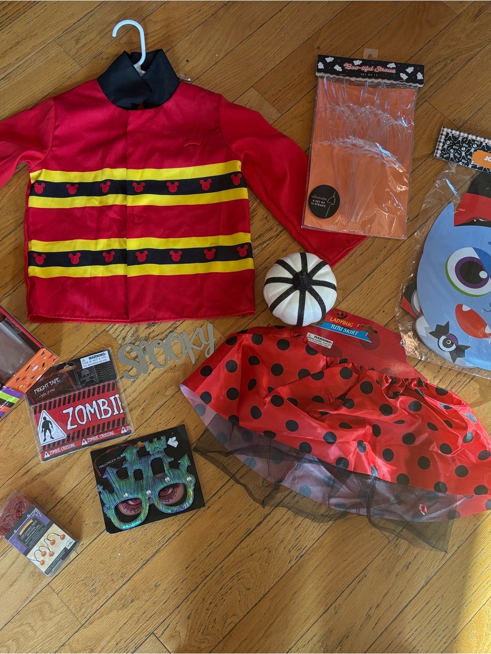Kids Red Firefighter Disney Jacket Costume/ladybug skirt & accessories! All new!